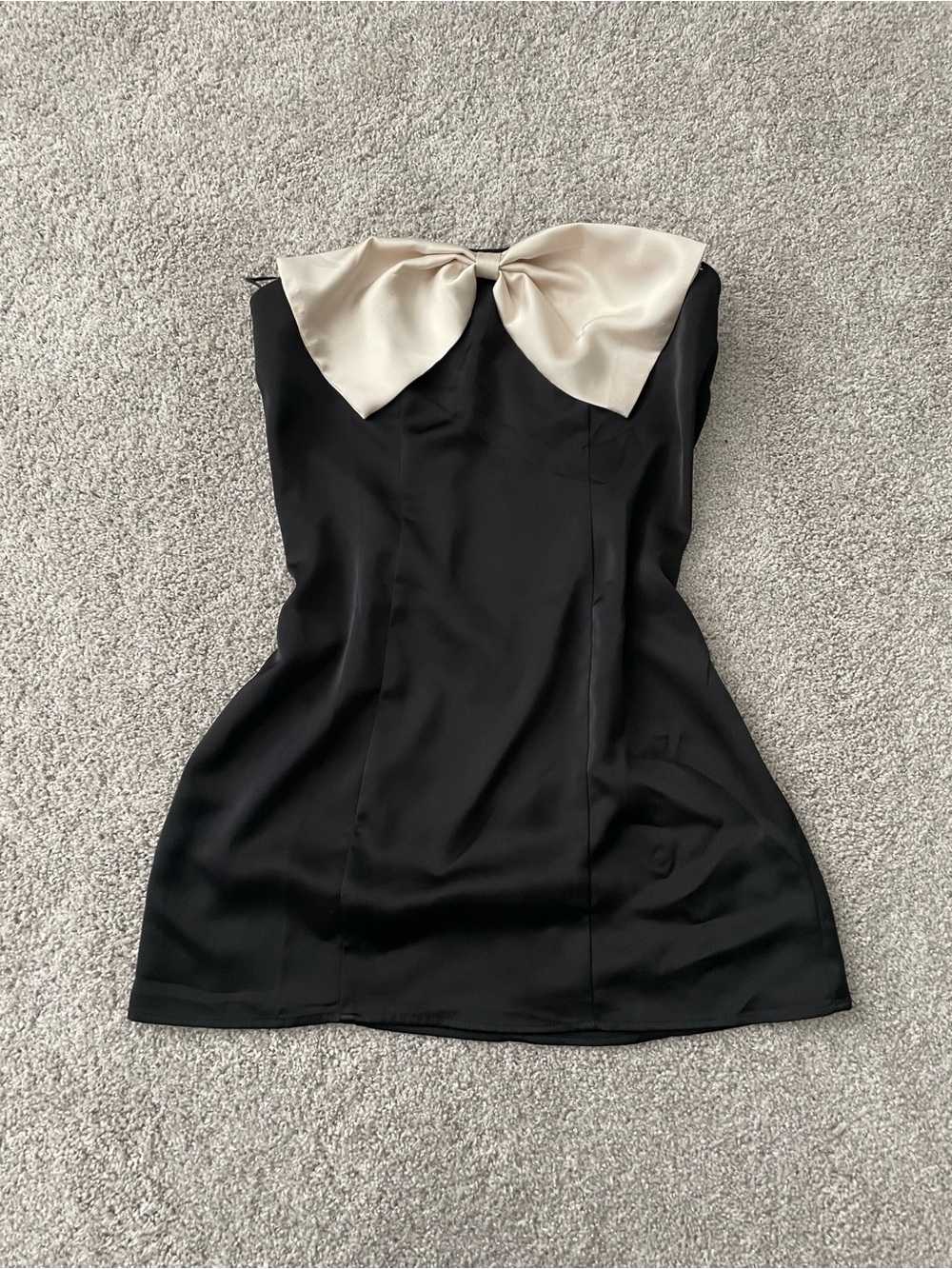 Princess Polly Black Strapless Mini Dress with Cream Bow Accent